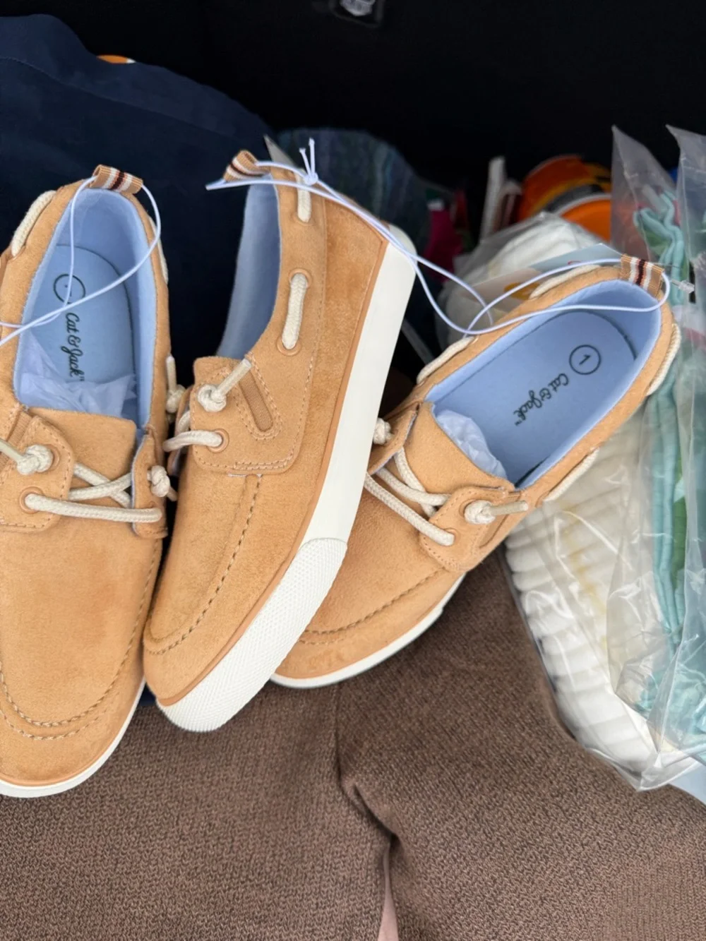 Cat & Jack Kids' Tan Suede Moccasin Boat Shoe size 1NWT2 pair available